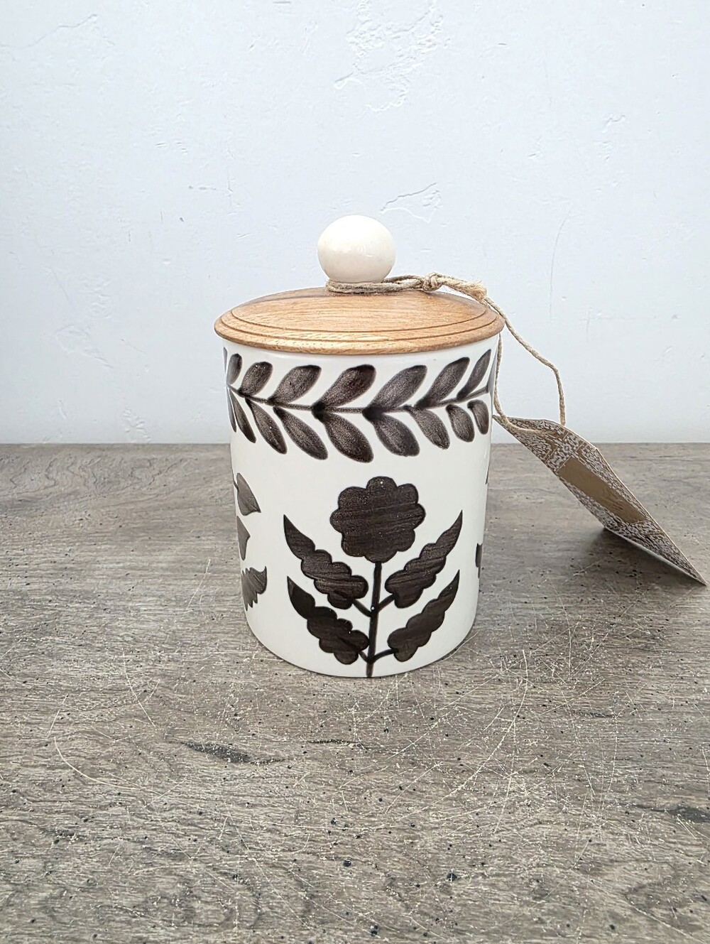 Viral India Floral Brown Flowers Leaves Small Canister 5in x 3in New - Picture 3 of 4